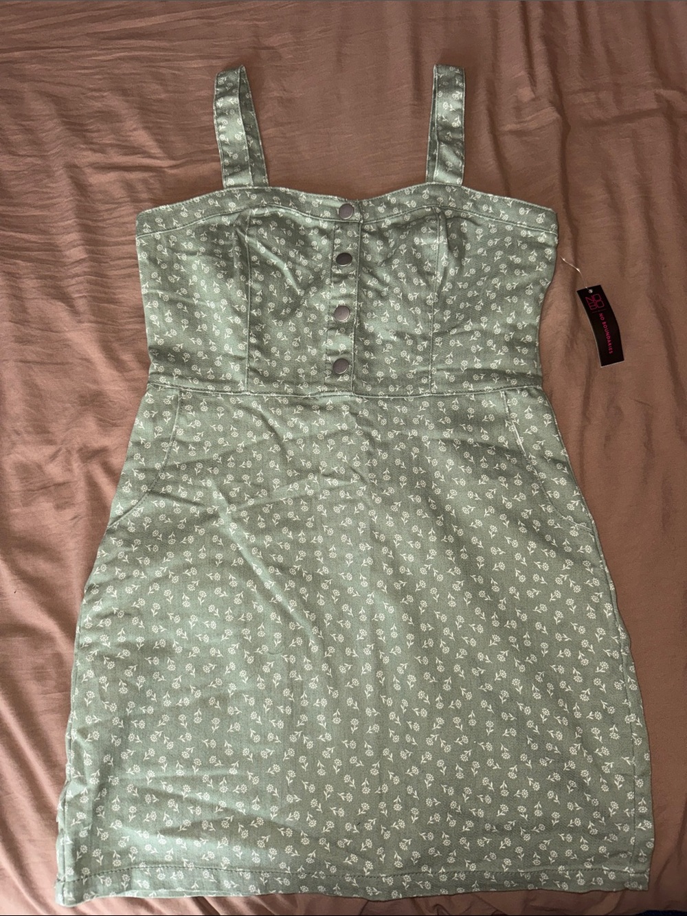 No Boundaries Sage Green Floral Button-Front Mini Dress